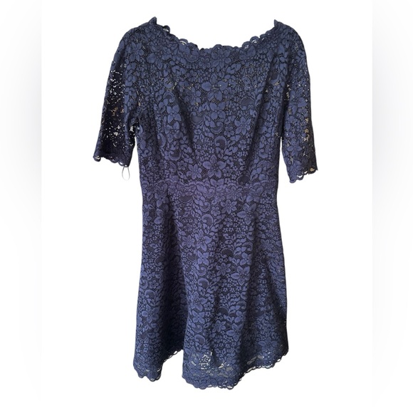 Teri Jon by Rickie freeman Elegant Lace Dress in Navy Blue size 10 - Picture 1 of 7